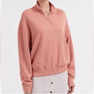 ATM Womans French Terry Cotton Quarter Zip Pullover Sweatshirt Small Rose Pink